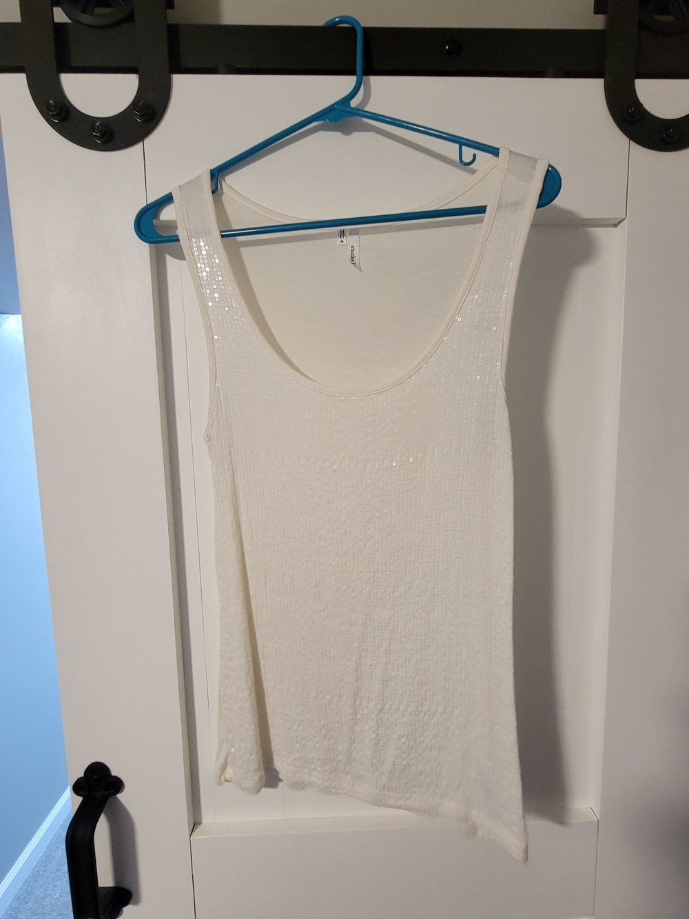 Studio Y White Sequin Scoop Tank Top